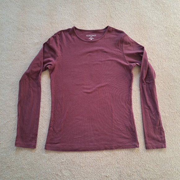Ellen Tracy Cotton Tee Long Sleeved Burgandy Red T-shirt Women's Cotton Tee - Picture 8 of 8